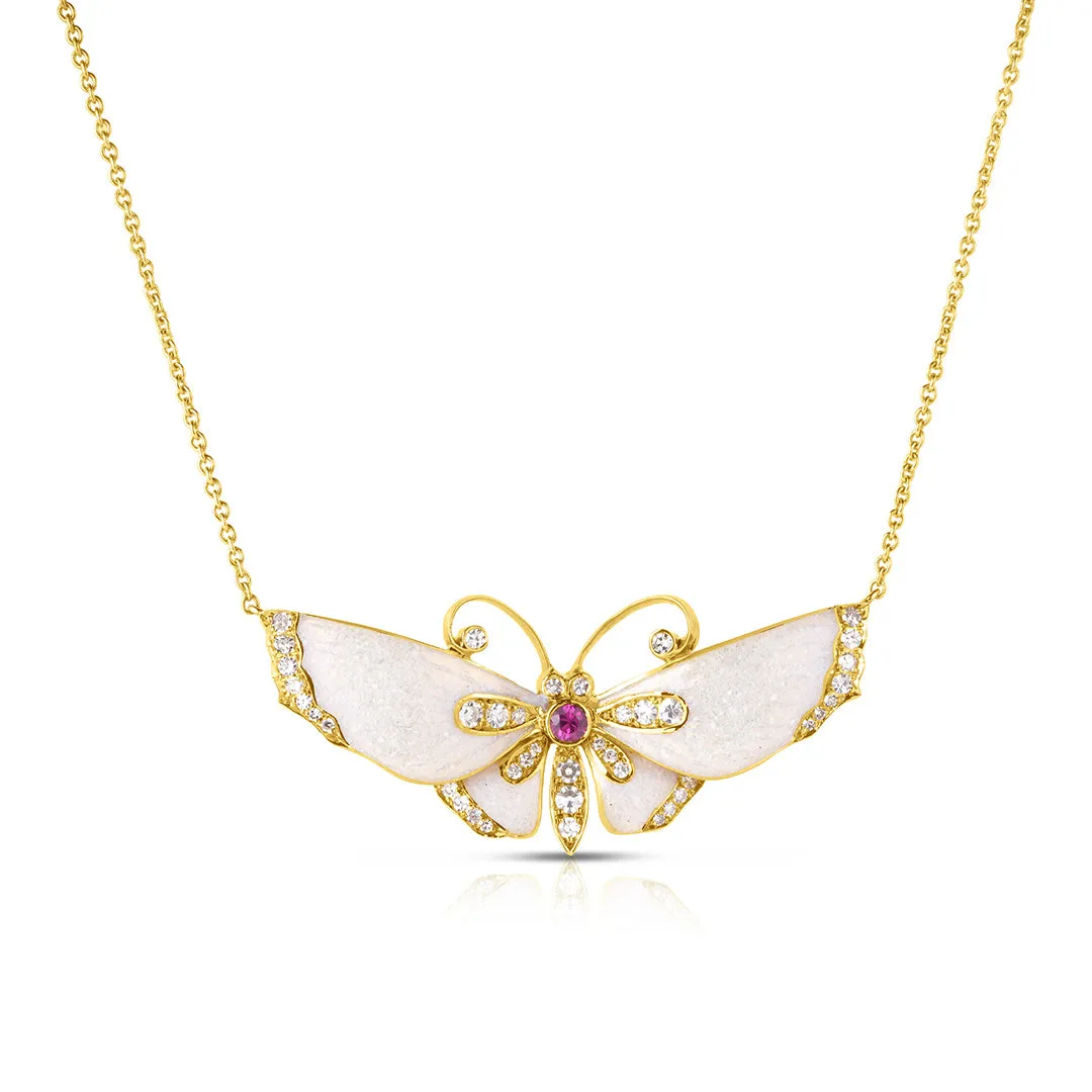 Diamond & Sapphire Enamel Butterfly Pendant Necklace