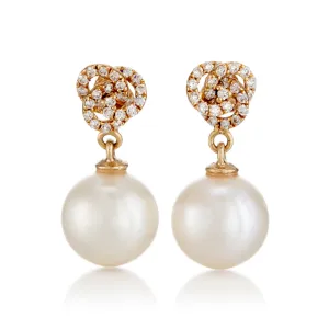 Diamond Knot & Pearl Drop Earrings