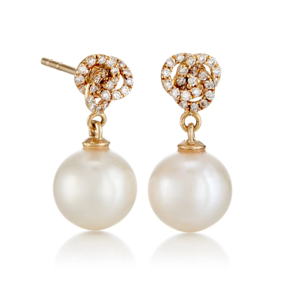 Diamond Knot & Pearl Drop Earrings