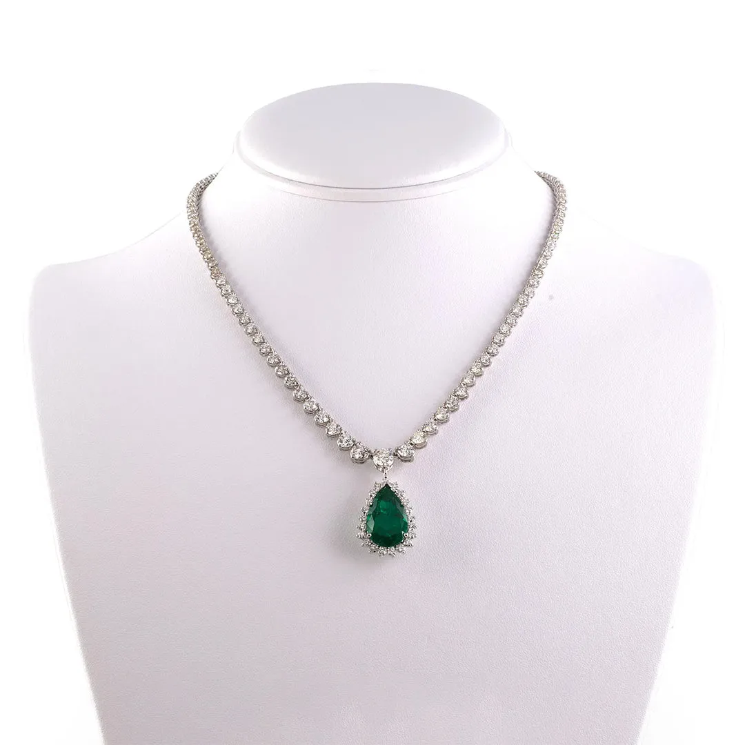 Diamond Rivire Necklace with Detachable Colombian Emerald Pendant