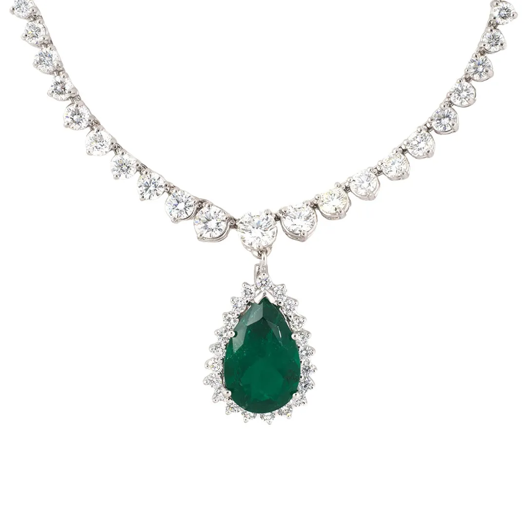 Diamond Rivire Necklace with Detachable Colombian Emerald Pendant
