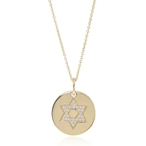 Diamond Star of David Round Pendant Necklace