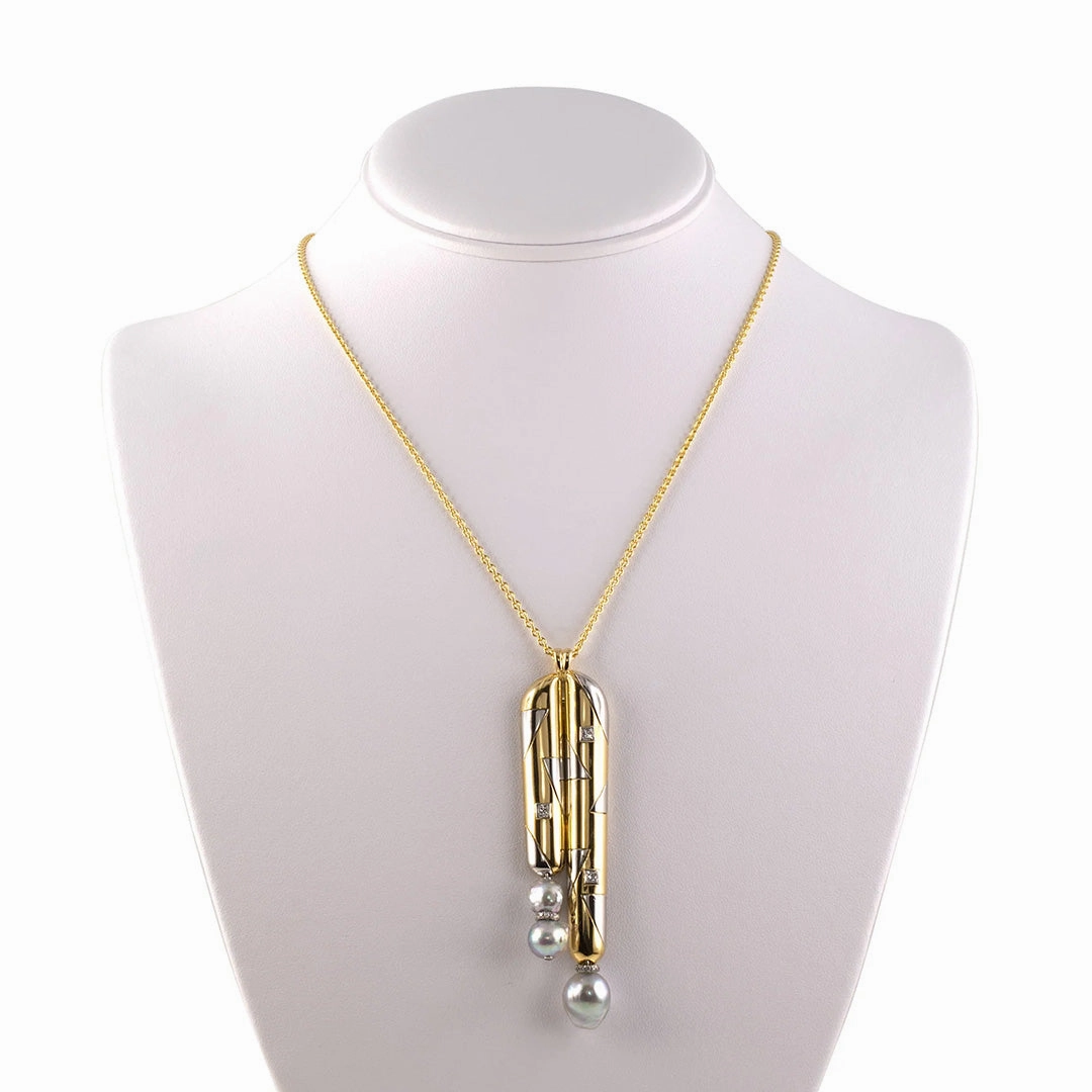 Diamond & Baroque Pearl Geometric Drop Pendant Necklace