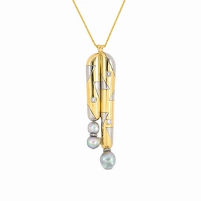 Diamond & Baroque Pearl Geometric Drop Pendant Necklace