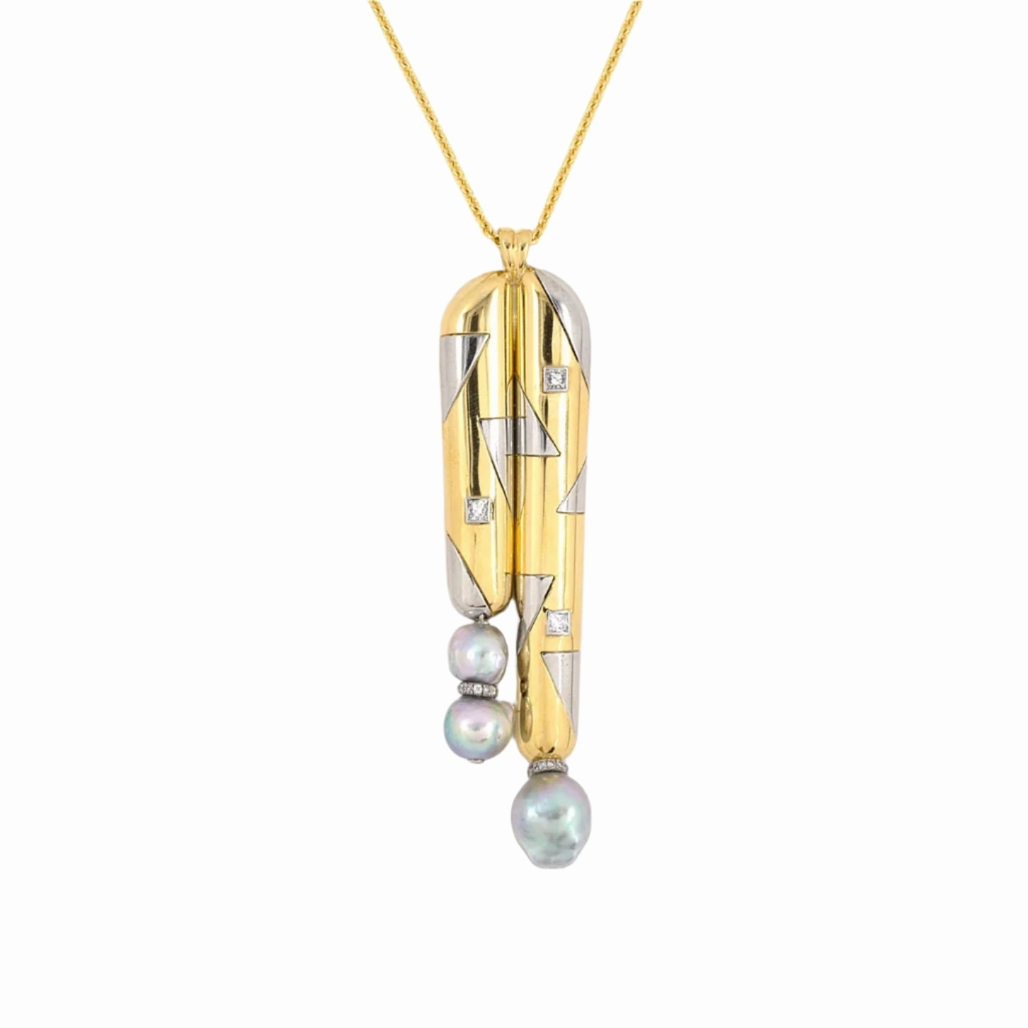 Diamond & Baroque Pearl Geometric Drop Pendant Necklace