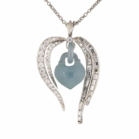 Diamond & Jadeite Bleeding Heart Pendant Necklace