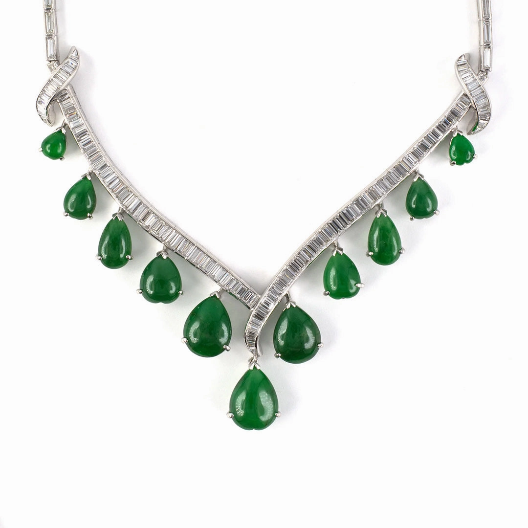 Diamond & Jadeite Tapered 'V' Festoon Necklace