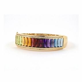 Diamond & Multi-Gemstone Rainbow Hinged Bangle Bracelet