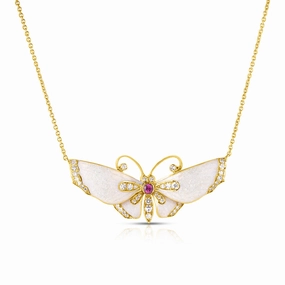 Diamond & Sapphire Enamel Butterfly Pendant Necklace