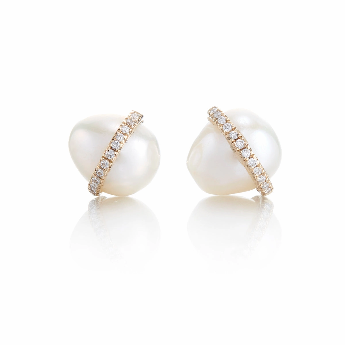 Diamond Bezel-Wrapped Pearl Stud Earrings