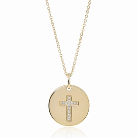 Diamond Cross Round Pendant Necklace