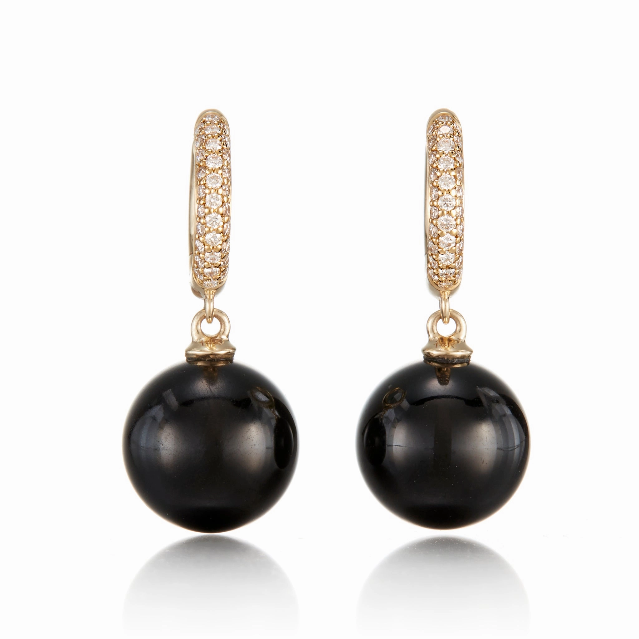 Diamond Hoop & Black Jade Bead Earrings