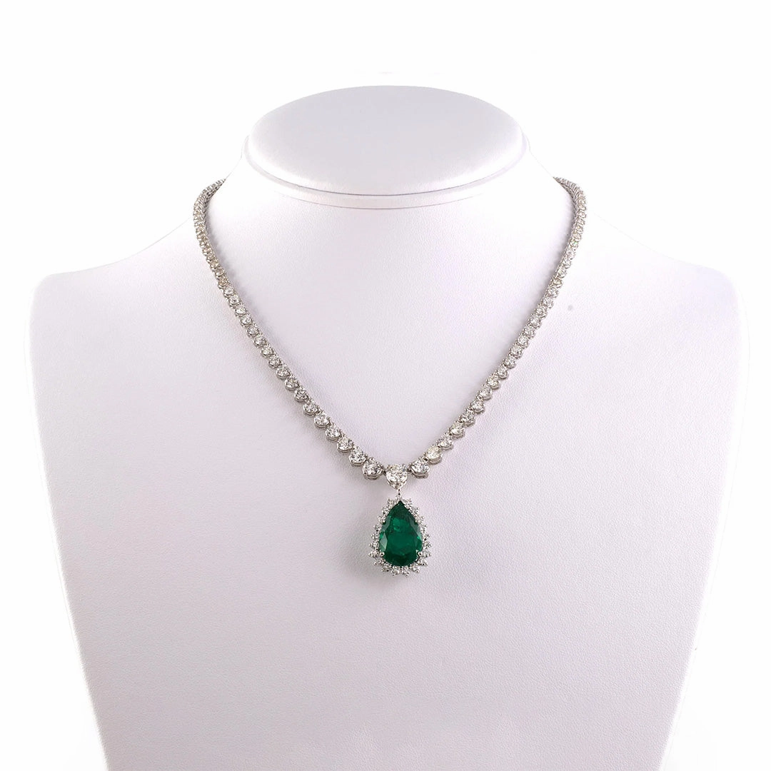 Diamond Rivire Necklace with Detachable Colombian Emerald Pendant