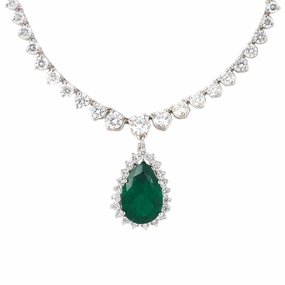 Diamond Rivire Necklace with Detachable Colombian Emerald Pendant