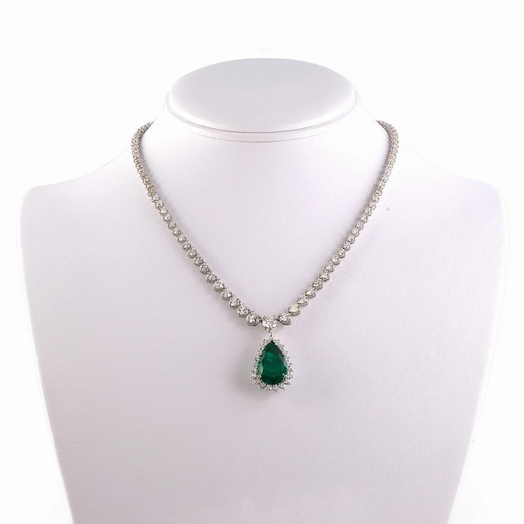 Diamond Rivire Necklace with Detachable Colombian Emerald Pendant