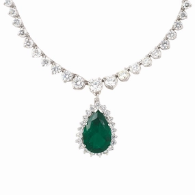 Diamond Rivire Necklace with Detachable Colombian Emerald Pendant