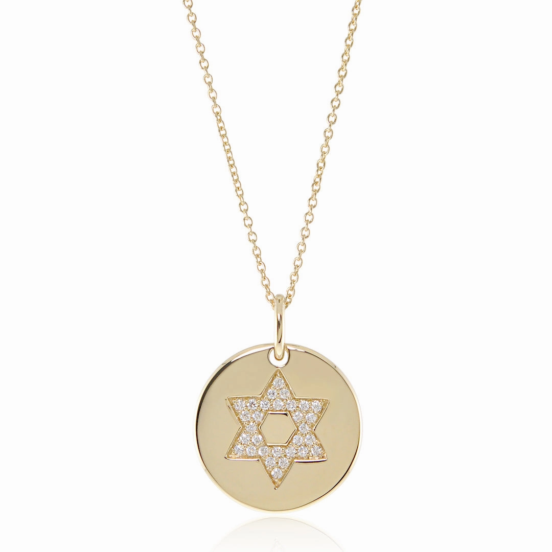 Diamond Star of David Round Pendant Necklace