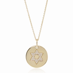 Diamond Star of David Round Pendant Necklace