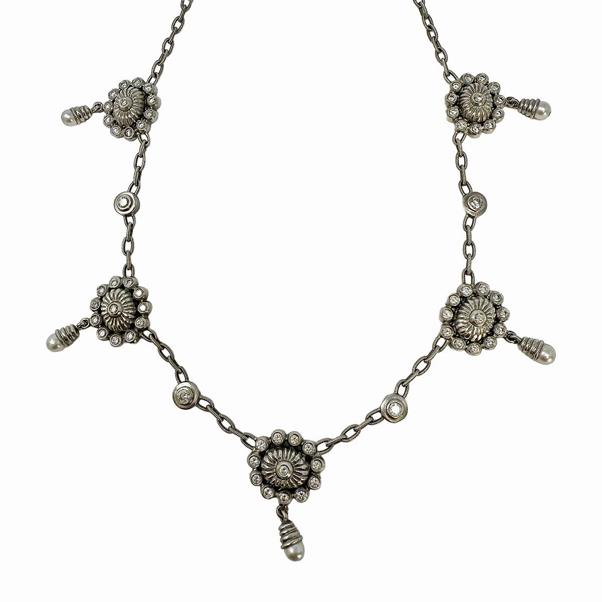 Doris Panos 18K White Gold Pearl and Diamond Necklace