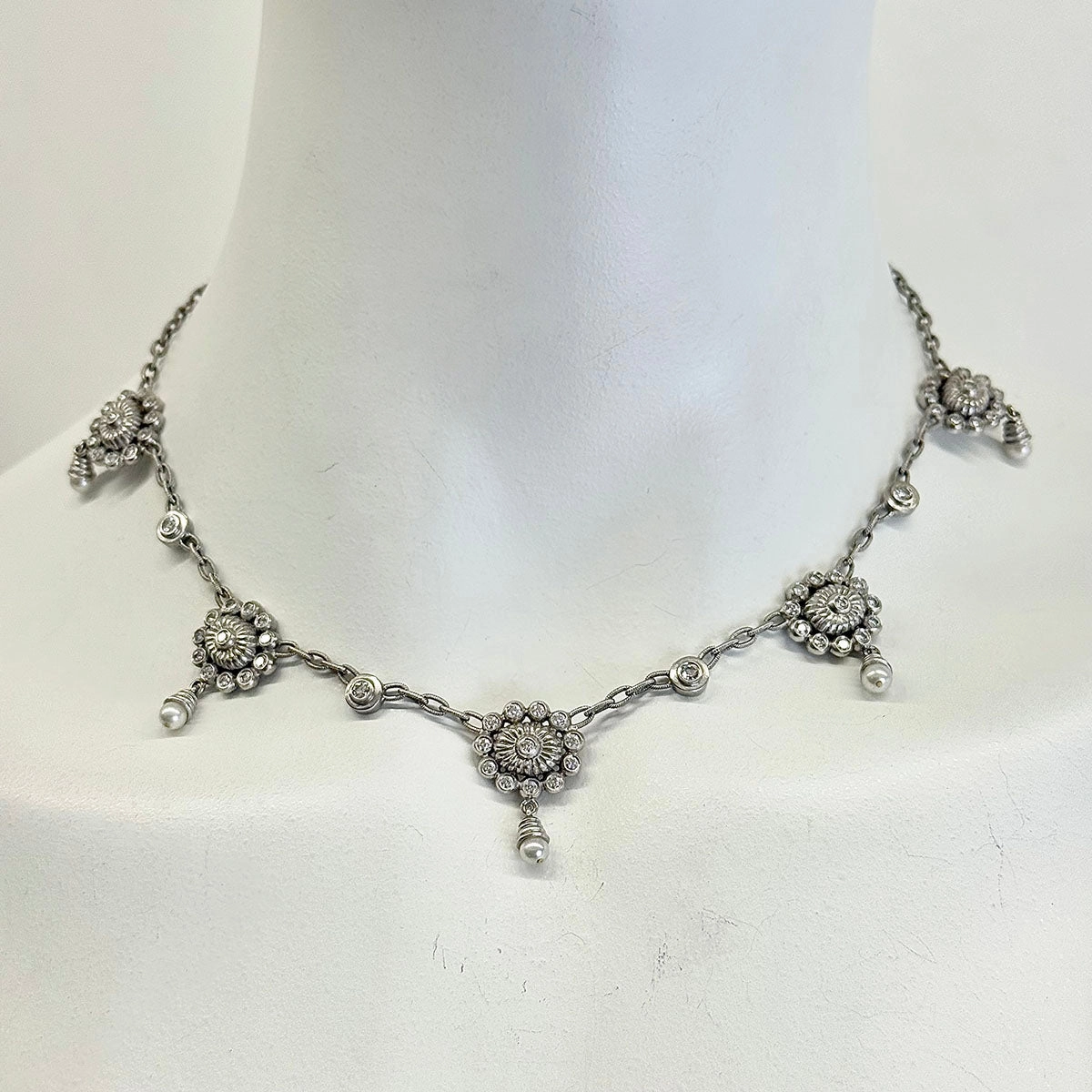 Doris Panos 18K White Gold Pearl and Diamond Necklace