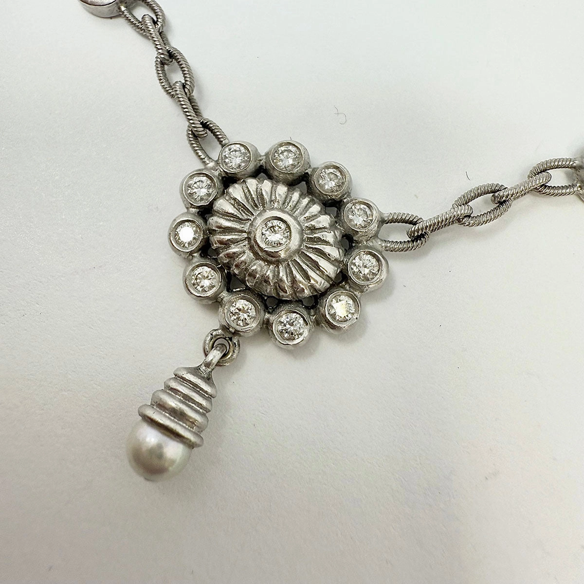 Doris Panos 18K White Gold Pearl and Diamond Necklace