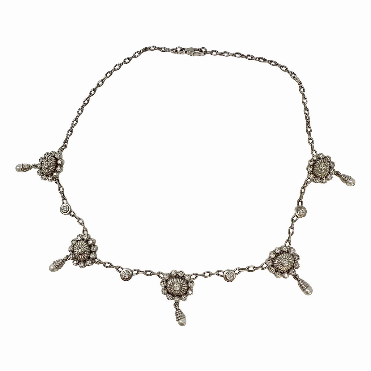 Doris Panos 18K White Gold Pearl and Diamond Necklace