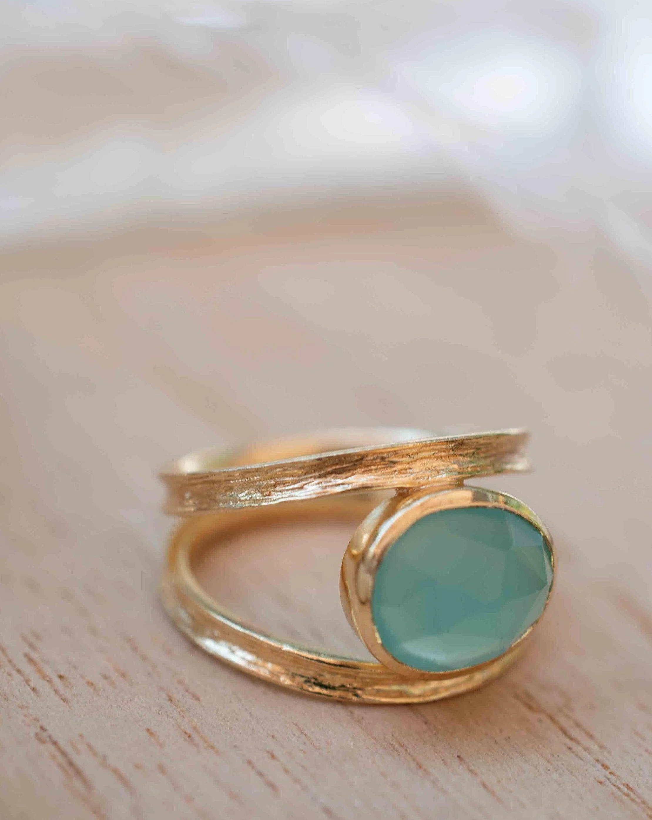 Double Ring ~ Aqua Chalcedony ~ 18k Gold Plated ~ MR309