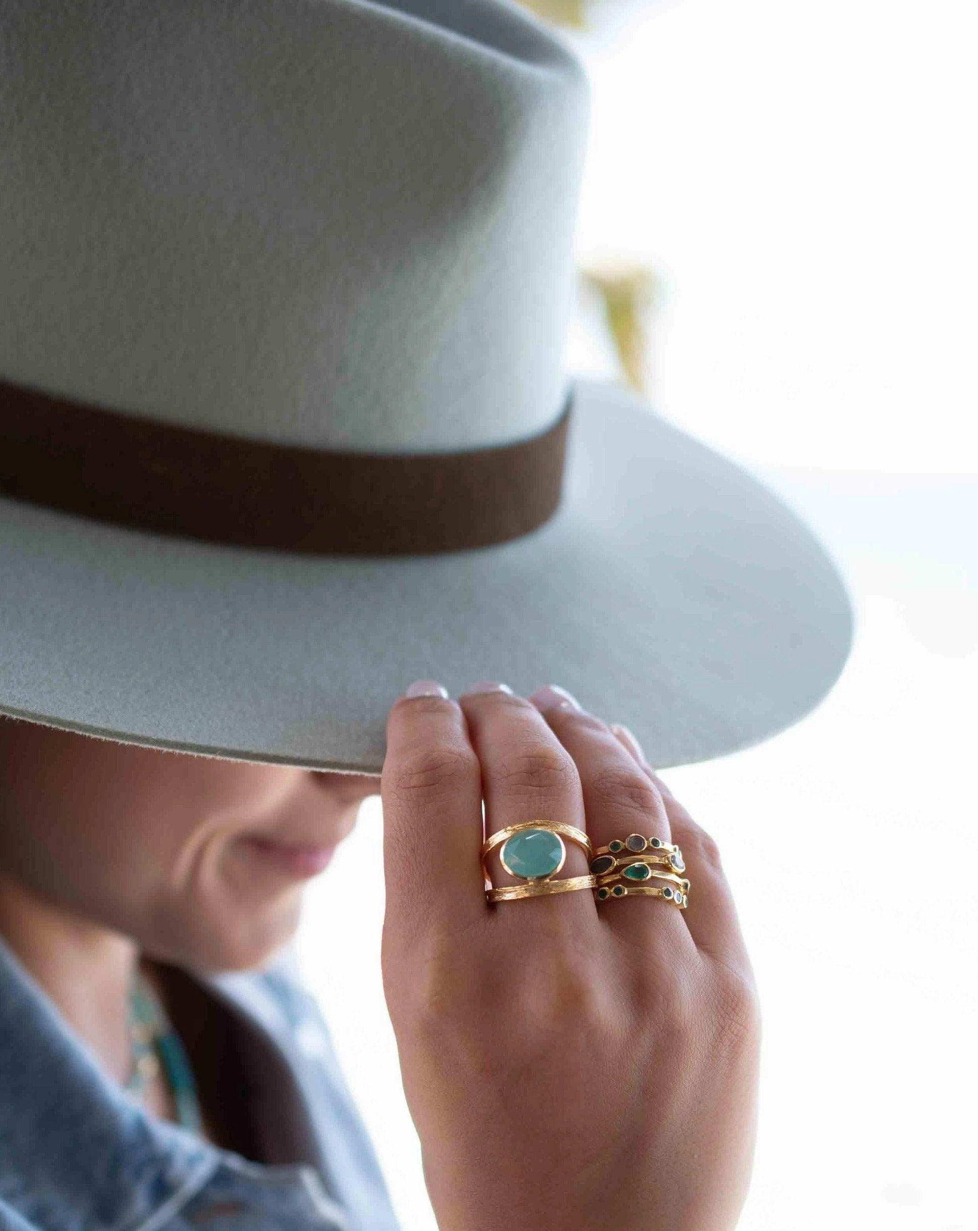 Double Ring ~ Aqua Chalcedony ~ 18k Gold Plated ~ MR309