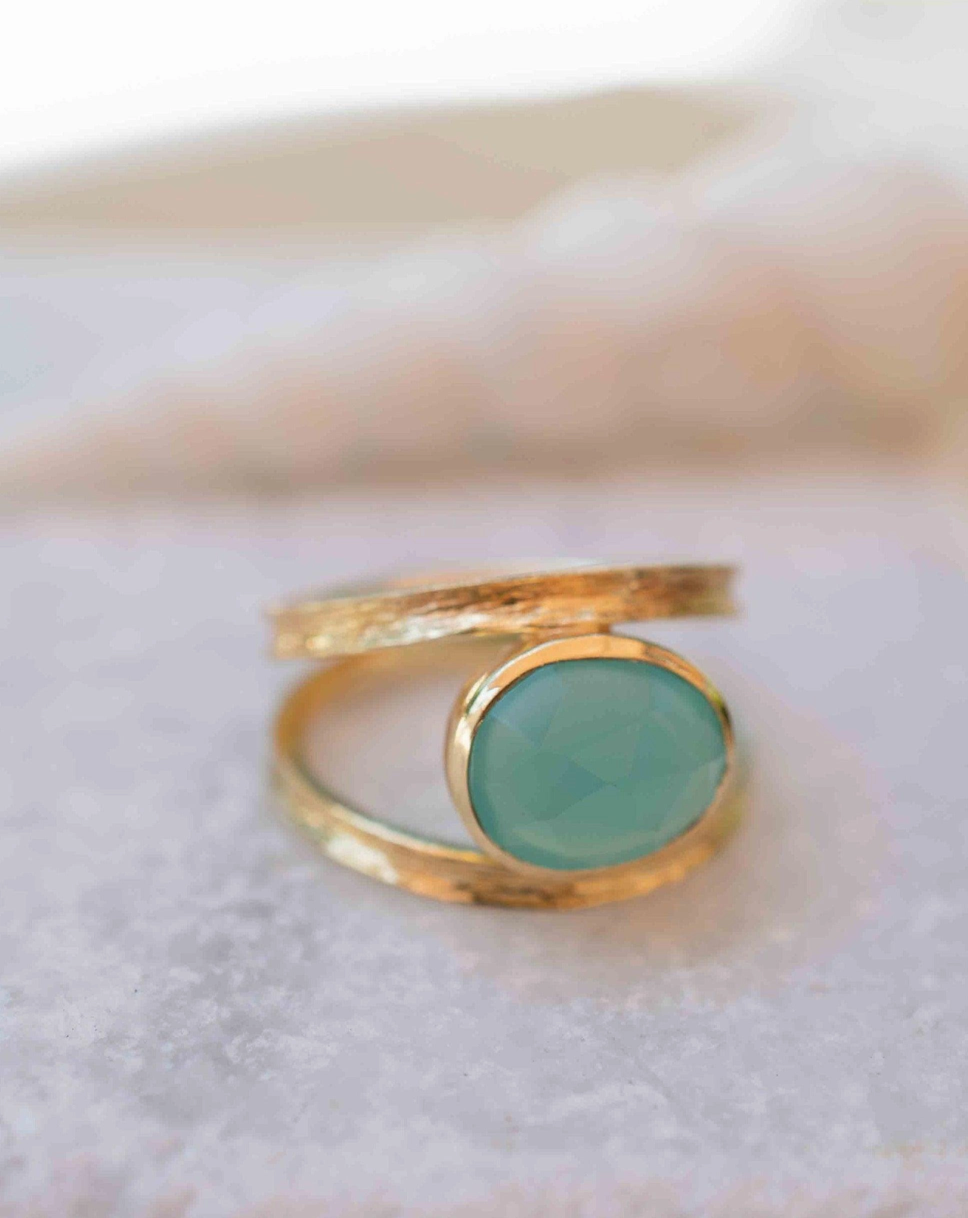 Double Ring ~ Aqua Chalcedony ~ 18k Gold Plated ~ MR309