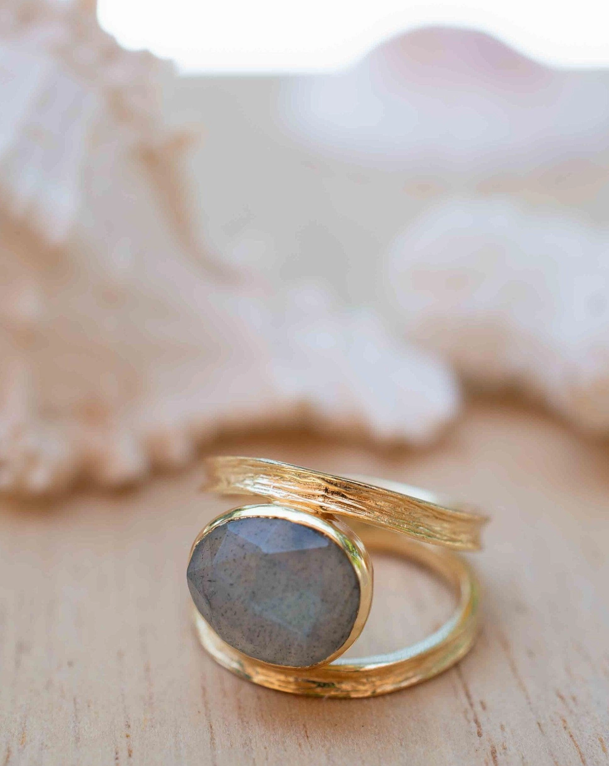 Double Ring ~ Rainbow Labradorite ~ 18k Gold Plated ~ MR308