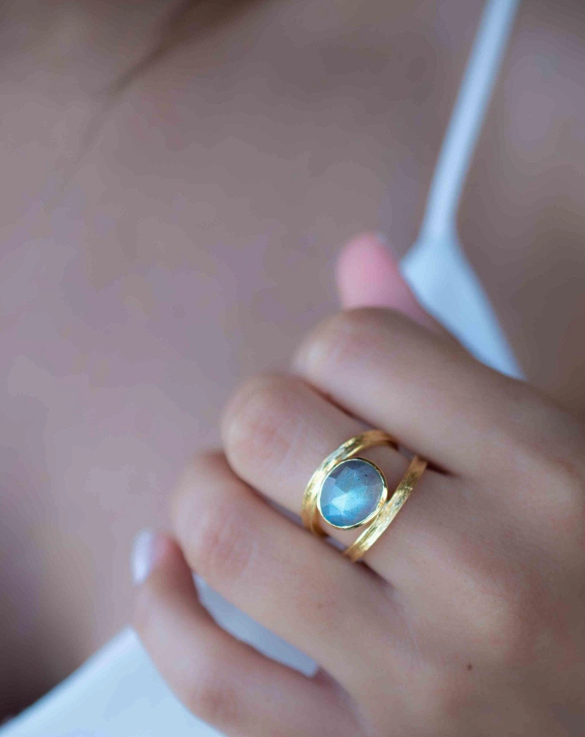 Double Ring ~ Rainbow Labradorite ~ 18k Gold Plated ~ MR308
