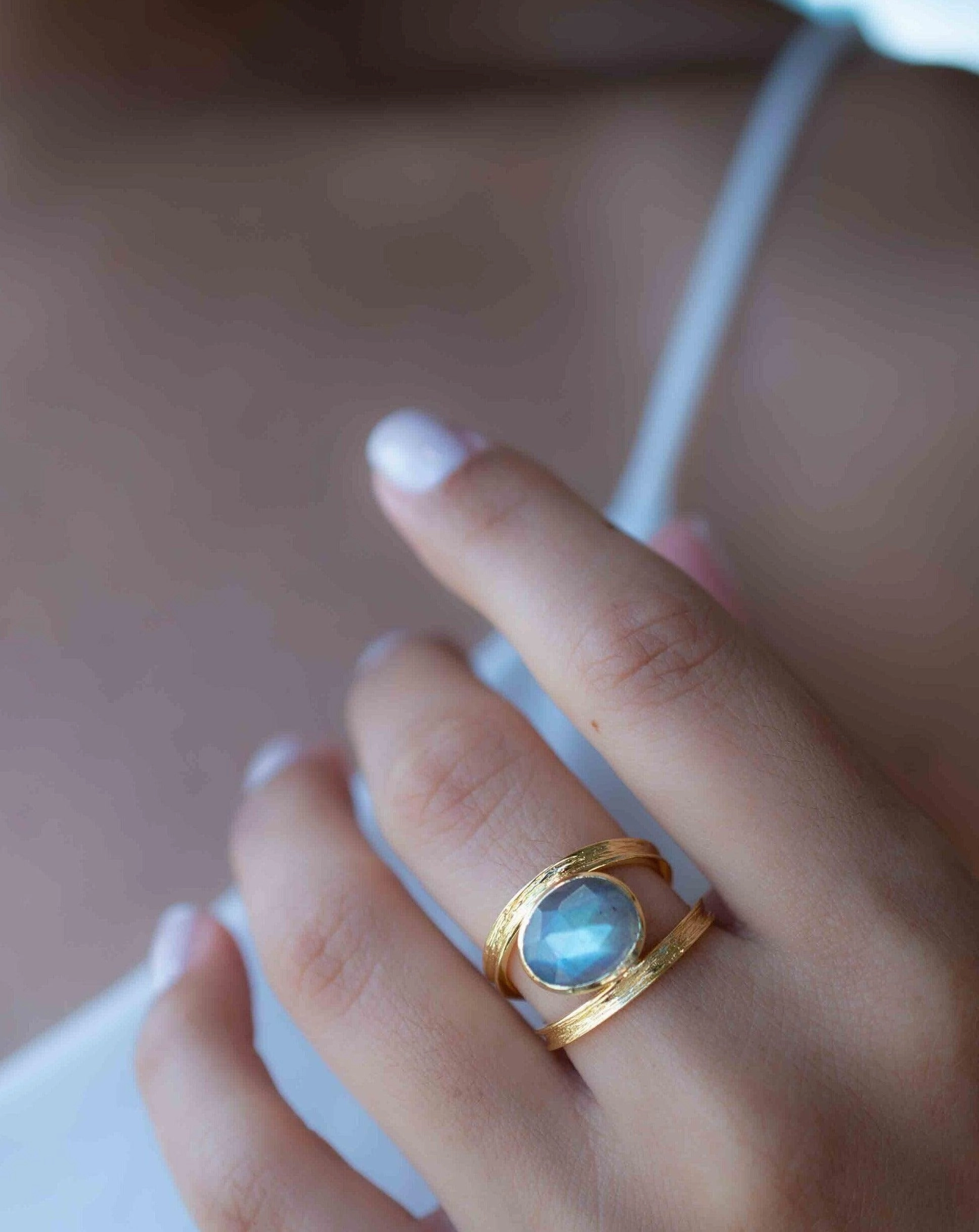 Double Ring ~ Rainbow Labradorite ~ 18k Gold Plated ~ MR308