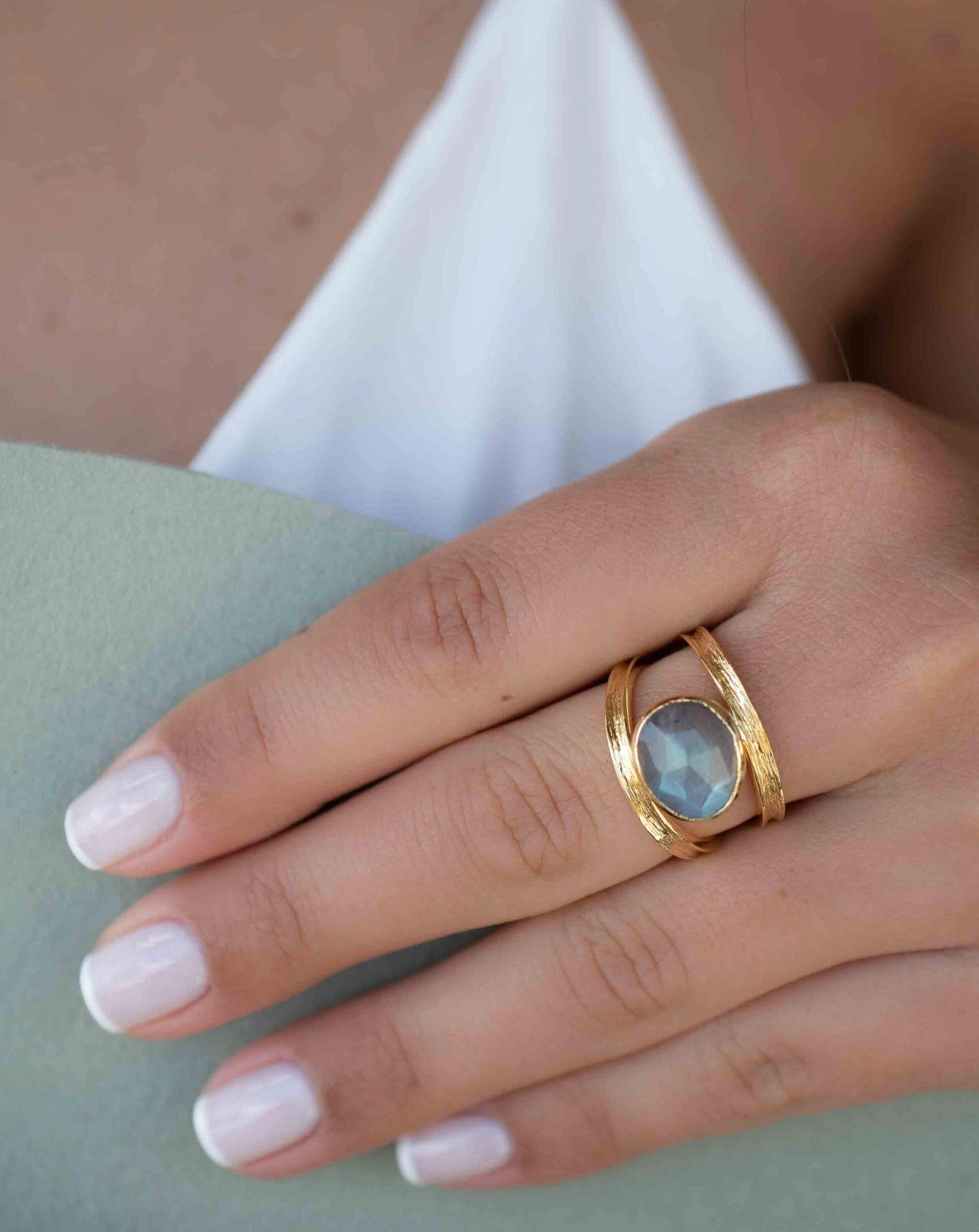 Double Ring ~ Rainbow Labradorite ~ 18k Gold Plated ~ MR308