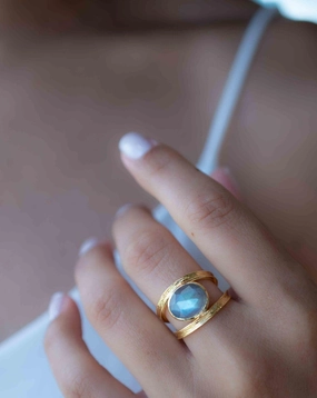 Double Ring ~ Rainbow Labradorite ~ 18k Gold Plated ~ MR308