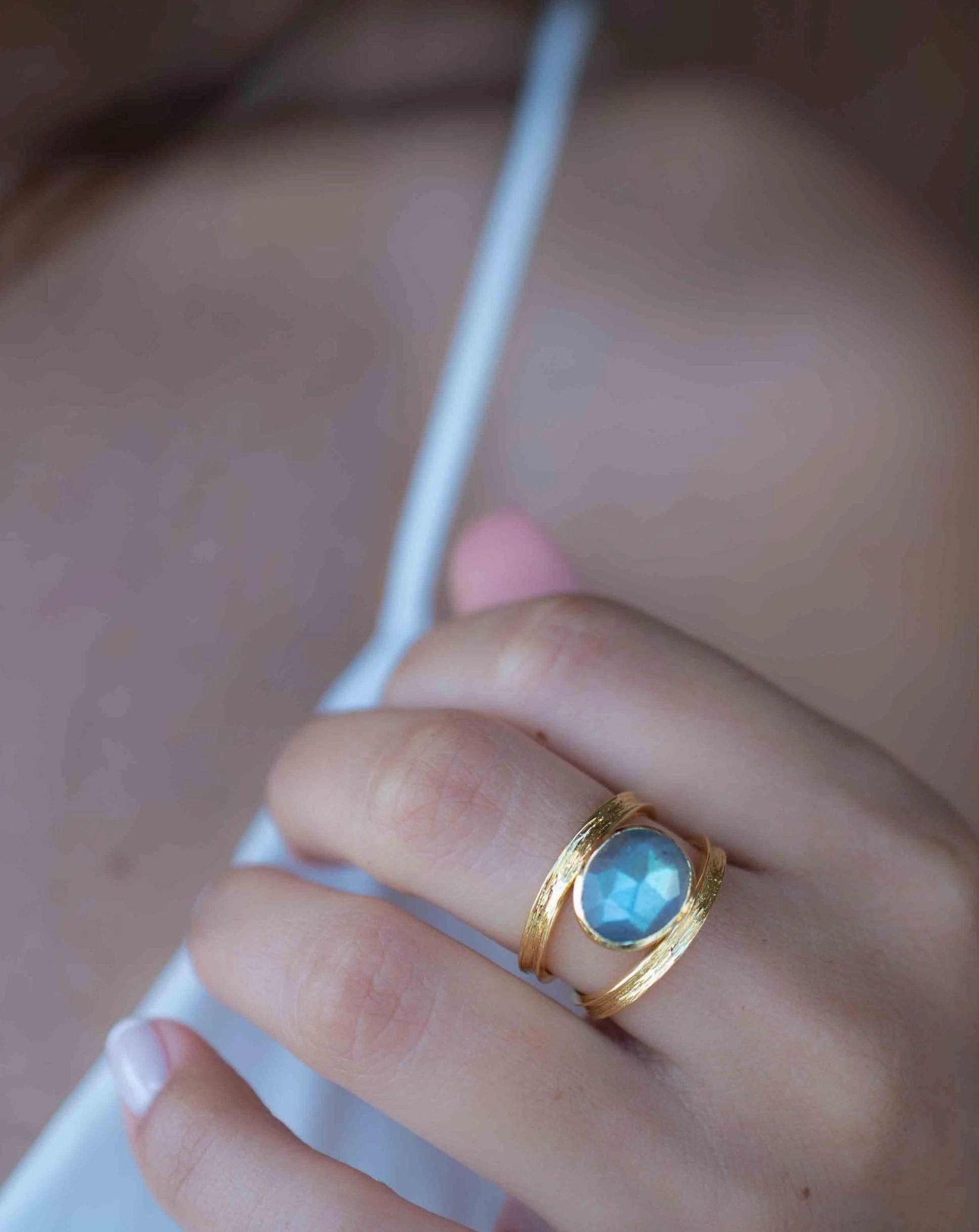 Double Ring ~ Rainbow Labradorite ~ 18k Gold Plated ~ MR308