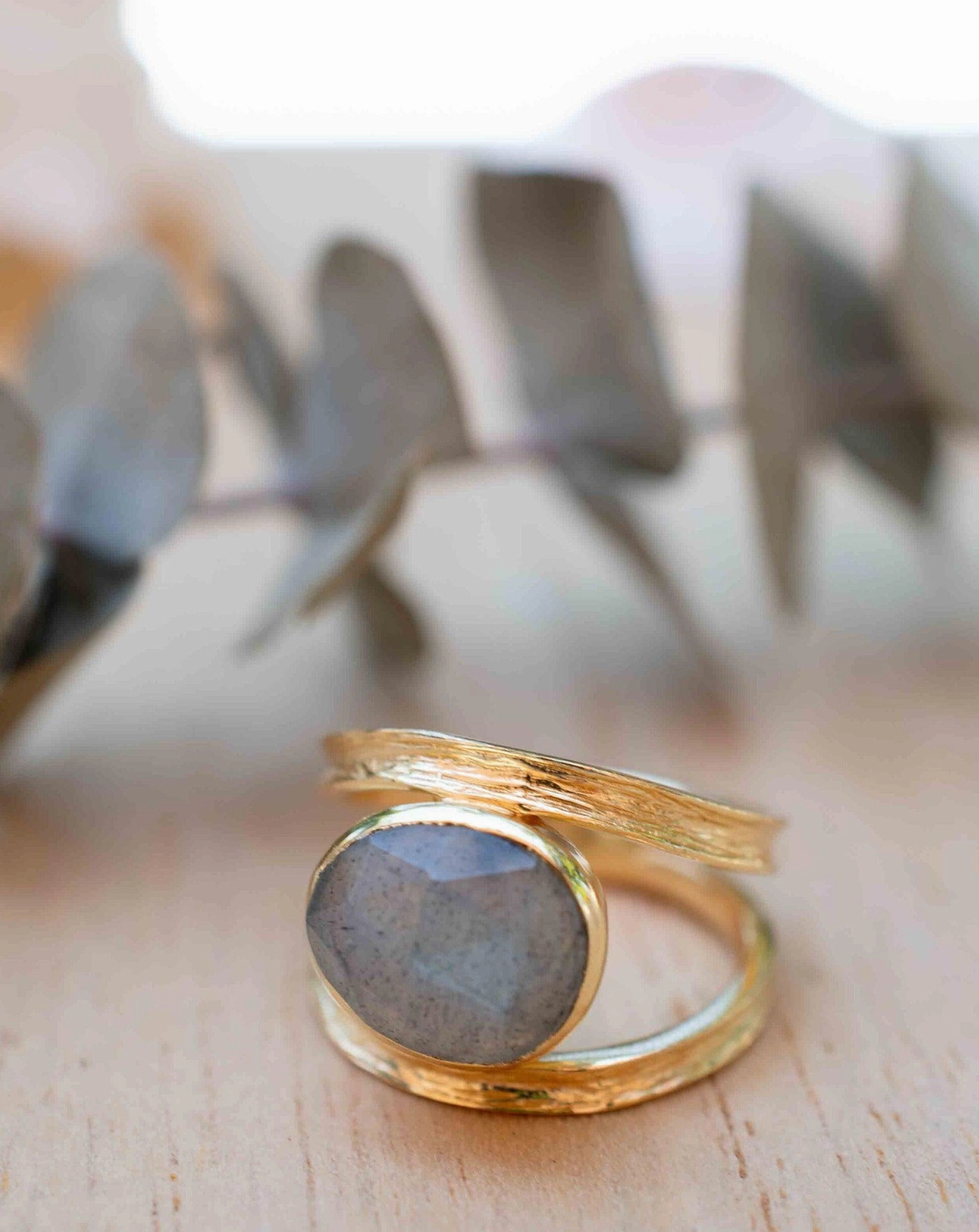 Double Ring ~ Rainbow Labradorite ~ 18k Gold Plated ~ MR308