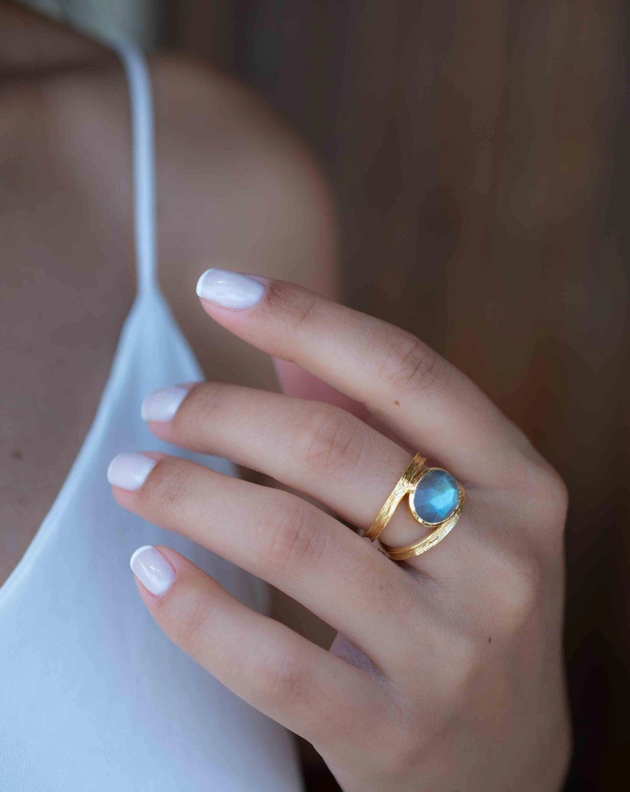 Double Ring ~ Rainbow Labradorite ~ 18k Gold Plated ~ MR308