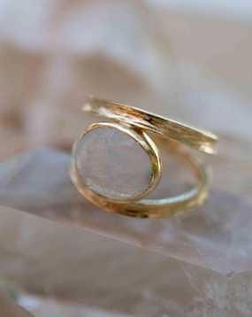 Double Ring ~ Rainbow Moonstone ~ 18k Gold Plated ~ MR307