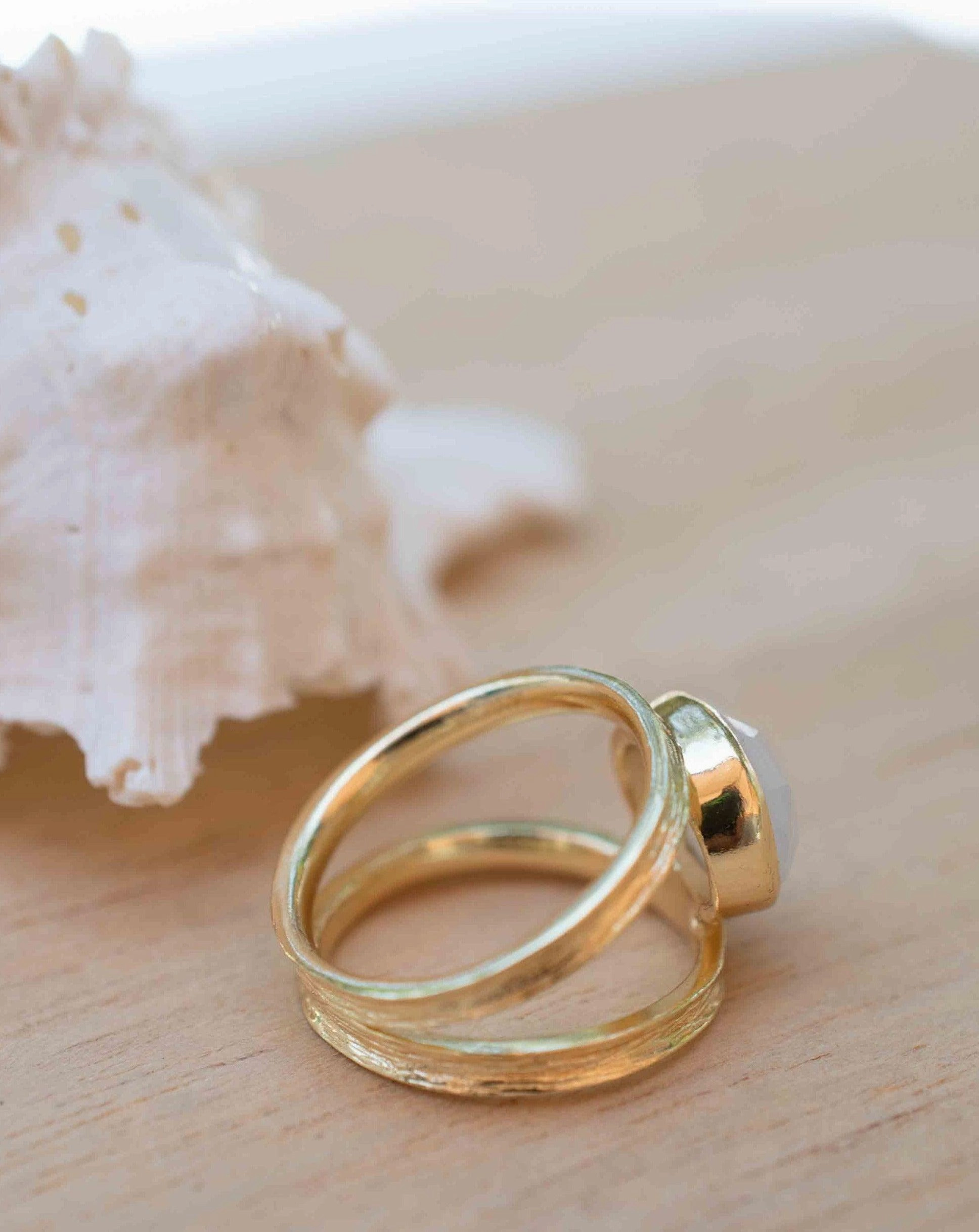 Double Ring ~ Rainbow Moonstone ~ 18k Gold Plated ~ MR307