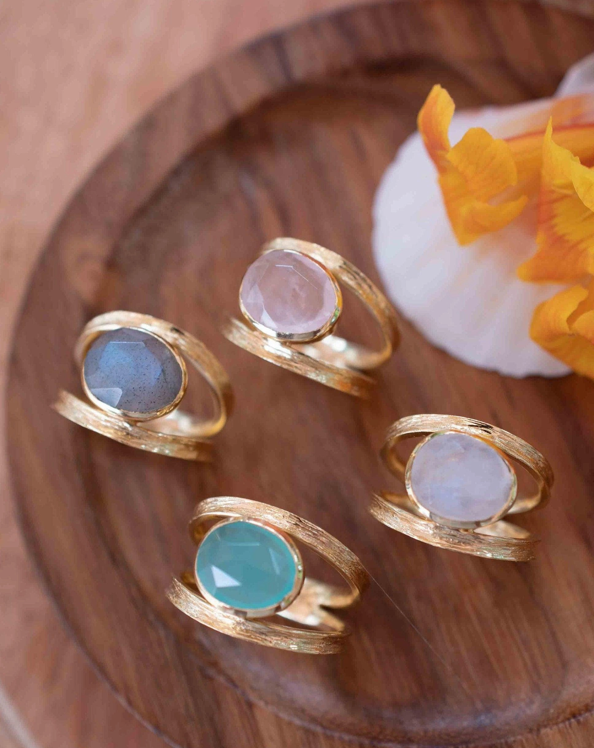 Double Ring ~ Rose Quartz ~18k Gold Plated ~ MR310