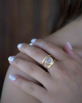 Double Ring ~ Rose Quartz ~18k Gold Plated ~ MR310