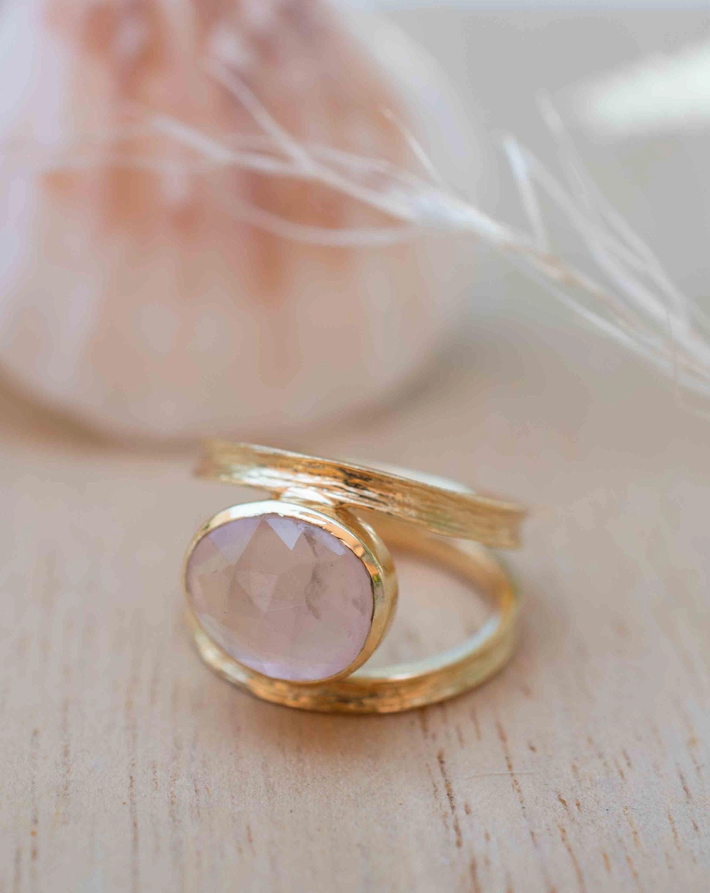 Double Ring ~ Rose Quartz ~18k Gold Plated ~ MR310