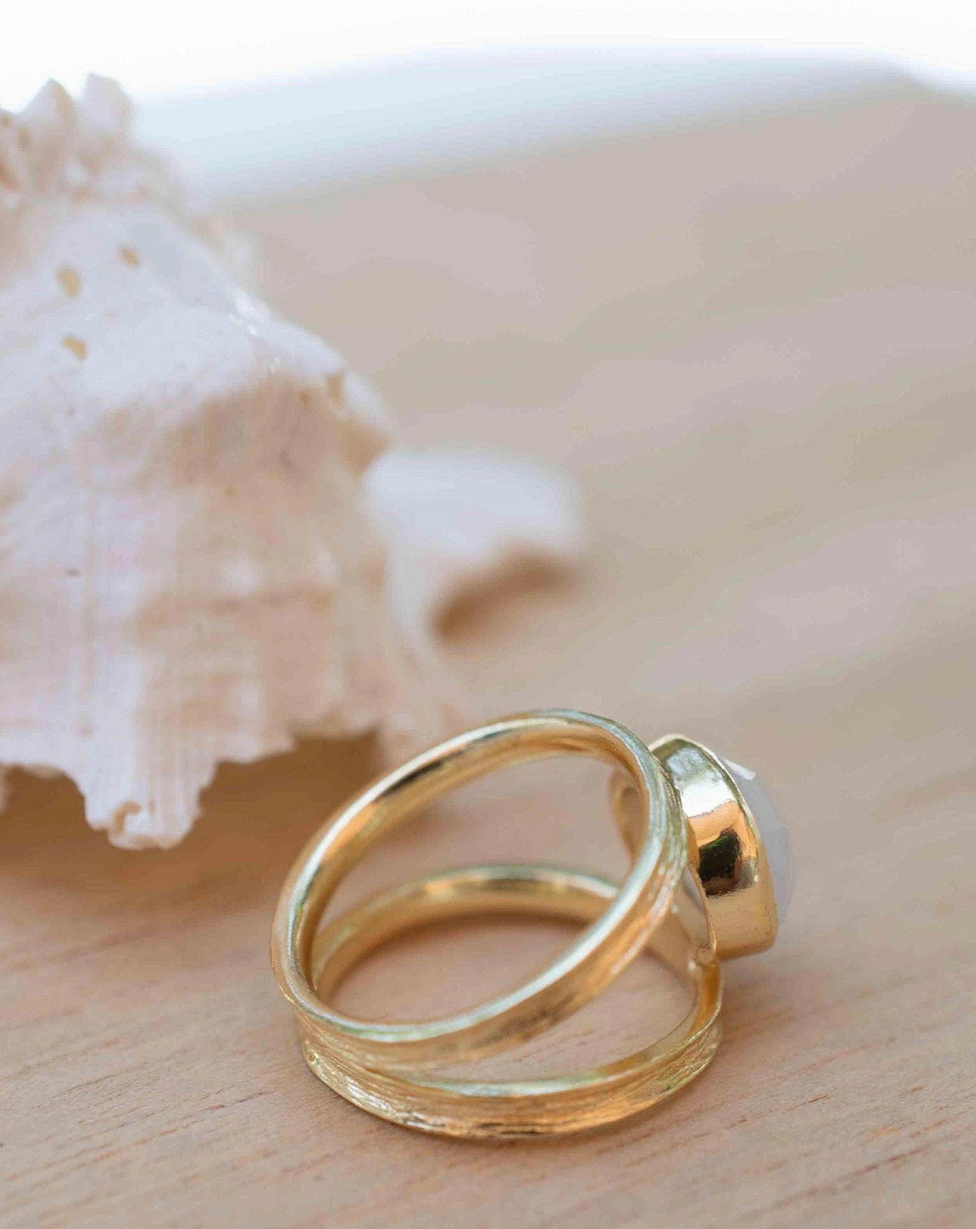 Double Ring ~ Rose Quartz ~18k Gold Plated ~ MR310