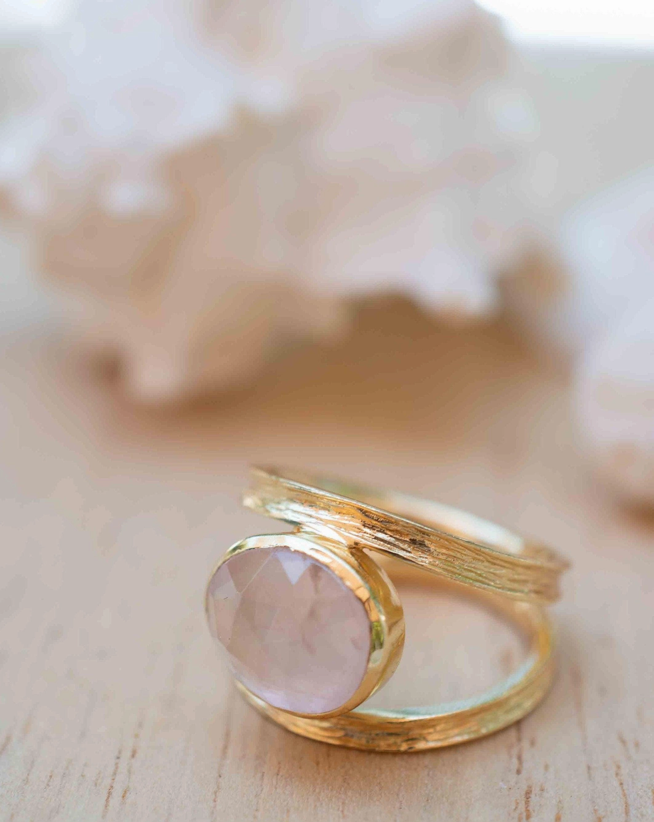 Double Ring ~ Rose Quartz ~18k Gold Plated ~ MR310