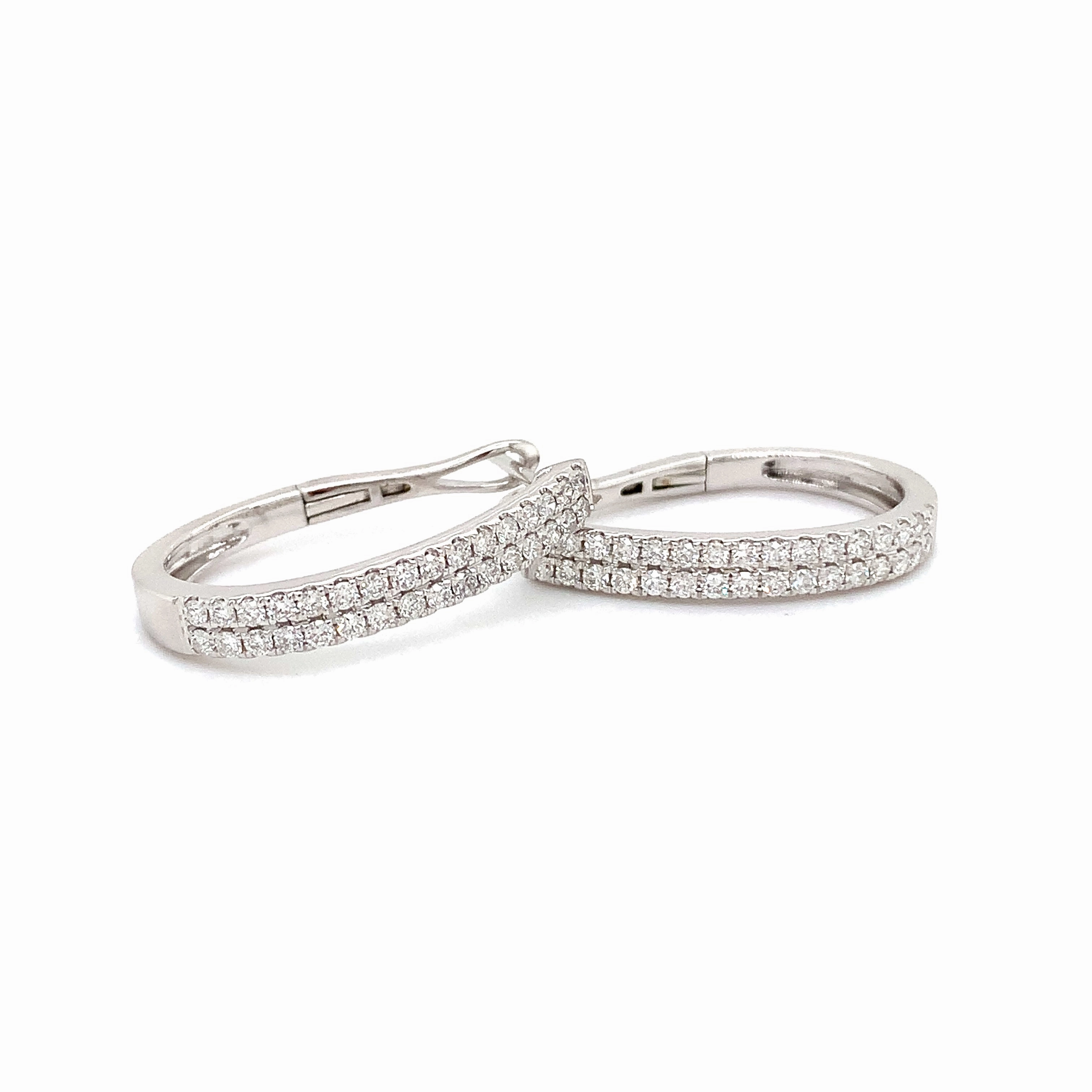 Double Row White Gold Diamond Hoops