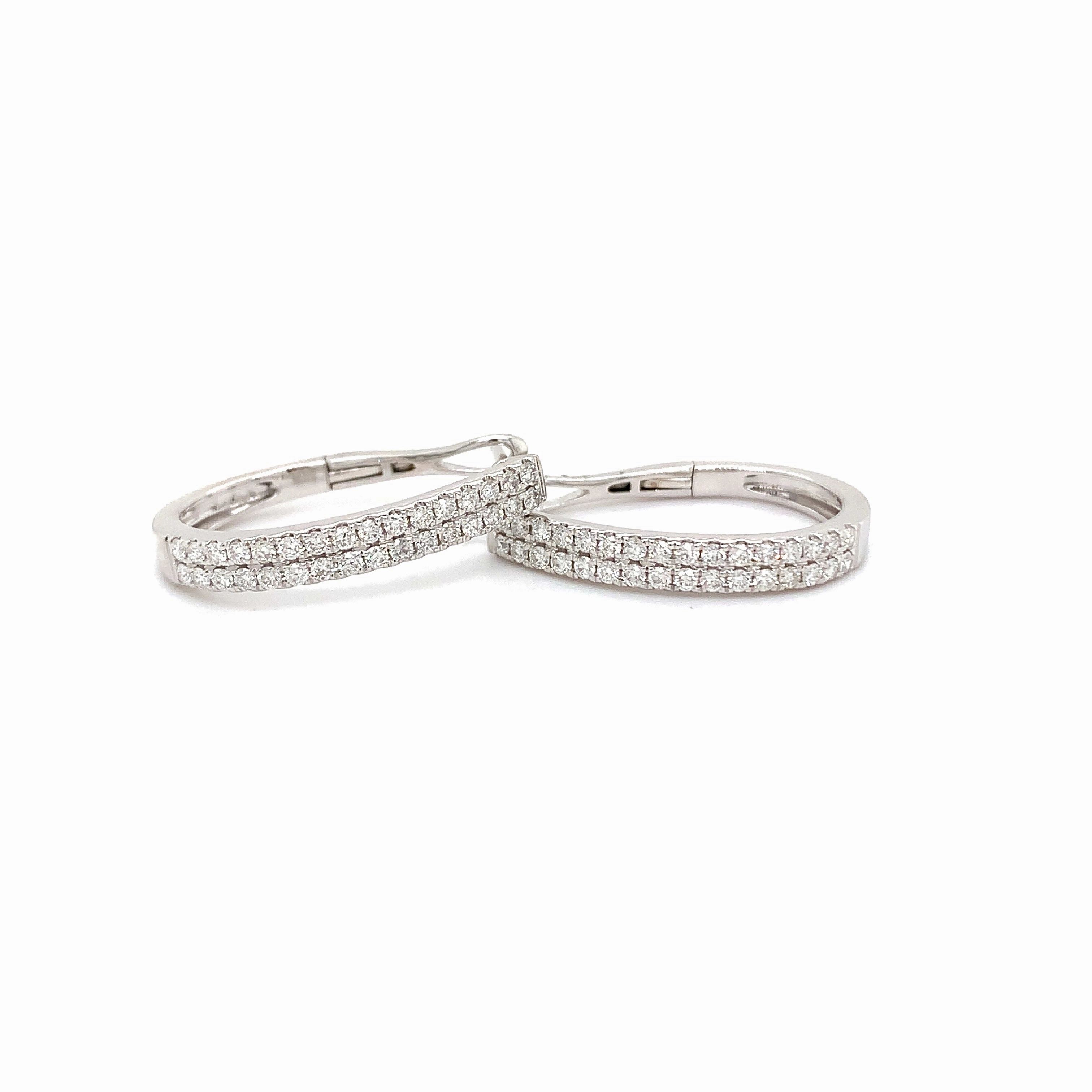 Double Row White Gold Diamond Hoops