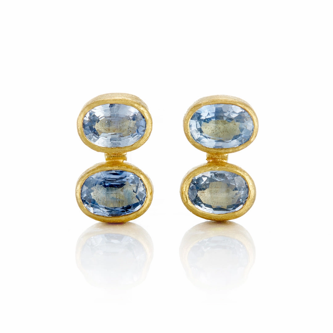 Double Sapphire Oval Earrings