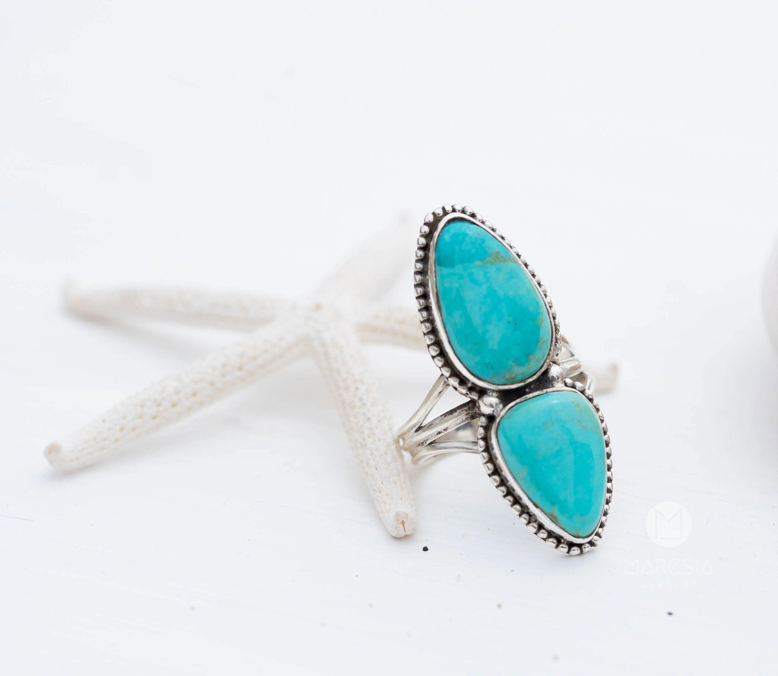 Double Turquoise Ring ~ Sterling Silver 925 ~ MR251