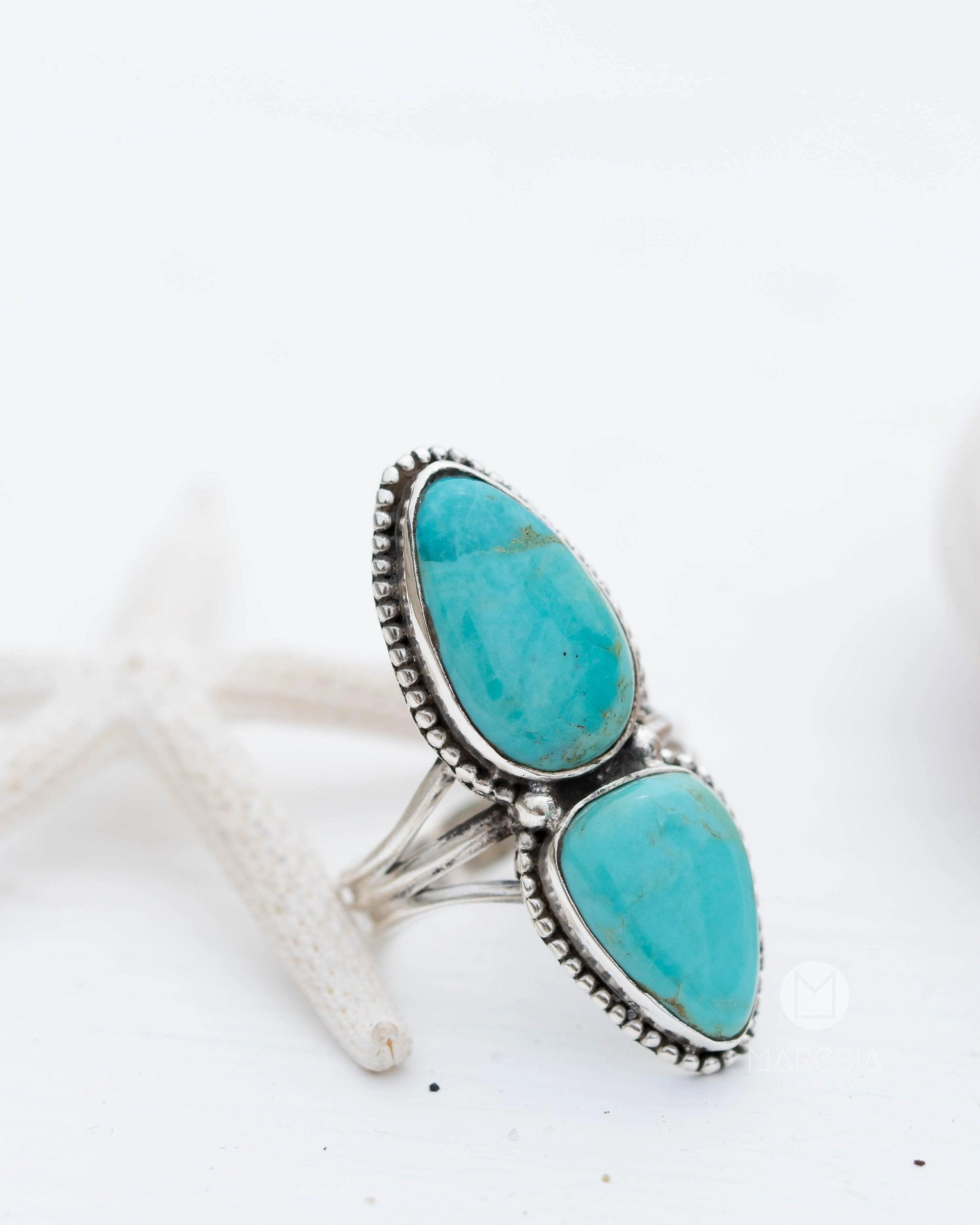 Double Turquoise Ring ~ Sterling Silver 925 ~ MR251
