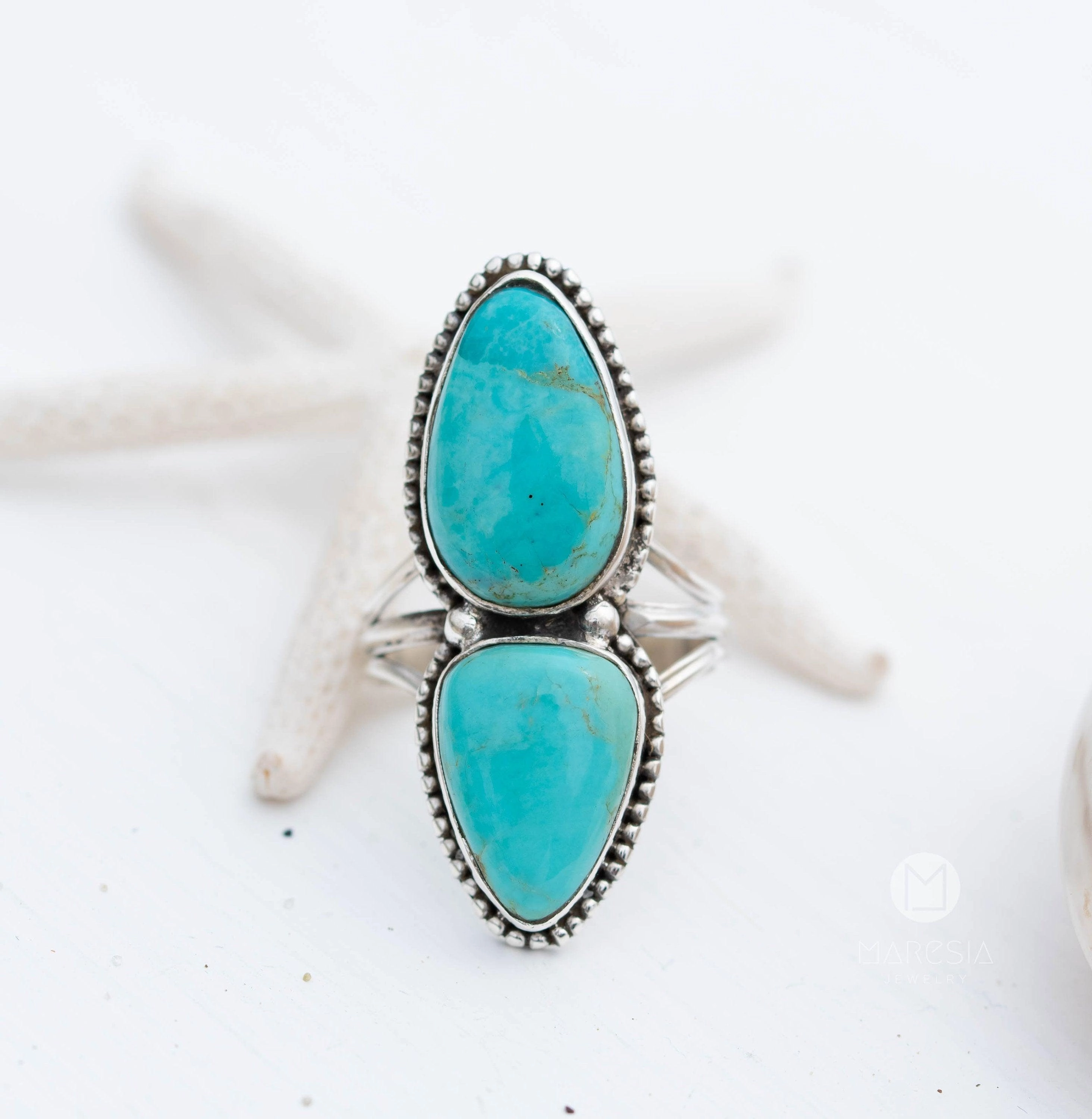 Double Turquoise Ring ~ Sterling Silver 925 ~ MR251